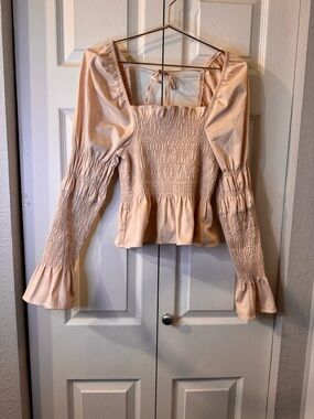 Topshop Peach Smocked Peplum Long-Sleeve Blouse